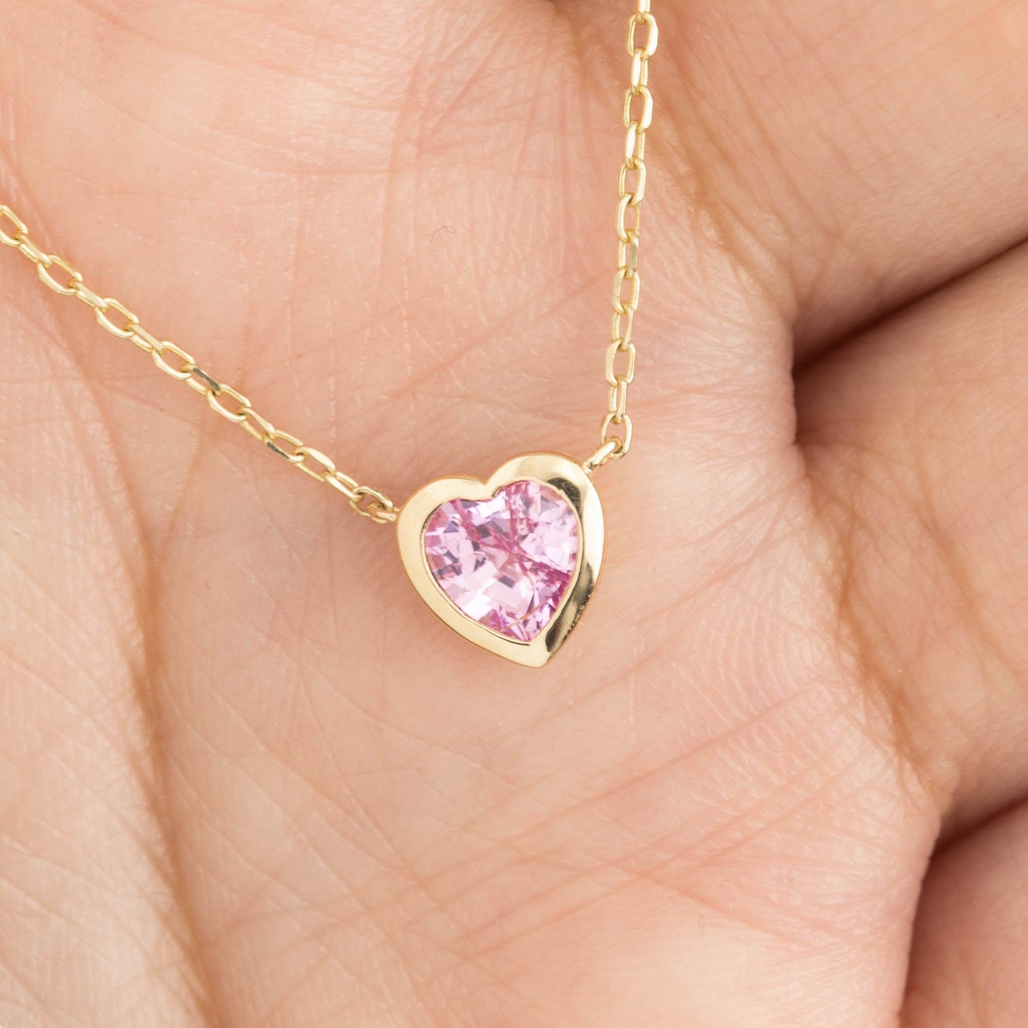 Heart Bezel Necklace, Pink Sapphire