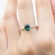 Maria Ring 1.65ct Peacock Green Sri Lankan Sapphire in 14k yellow gold with diamonds, handmade and ethically sourced