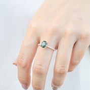 Maria Ring 1.65ct Peacock Green Sri Lankan Sapphire in 14k yellow gold, one of a kind, ethically sourced, handmade design.