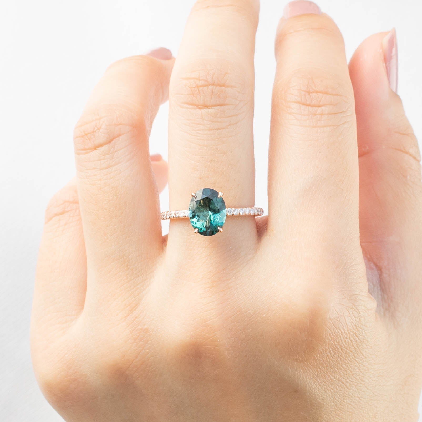Maria Ring with 1.8ct Namibian green tourmaline set in 14k rose gold, handmade and ethically sourced gemstones.