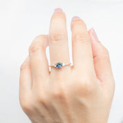 Emilie Ring with 0.66ct blue-green Montana sapphire and diamonds set in 14k rose gold, one of a kind handmade piece