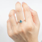Emilie Ring with 1.07ct pear cut blue-green Montana sapphire set in 14k rose gold, one of a kind handmade piece