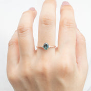 Estel Ring with 1.05ct green sapphire and diamonds set in 14k rose gold, one of a kind handmade piece.