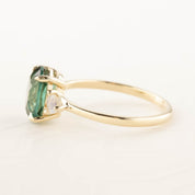 Emilie Ring with 2.09ct green tourmaline and moonstone, handmade in recycled 14k yellow gold, one of a kind design.