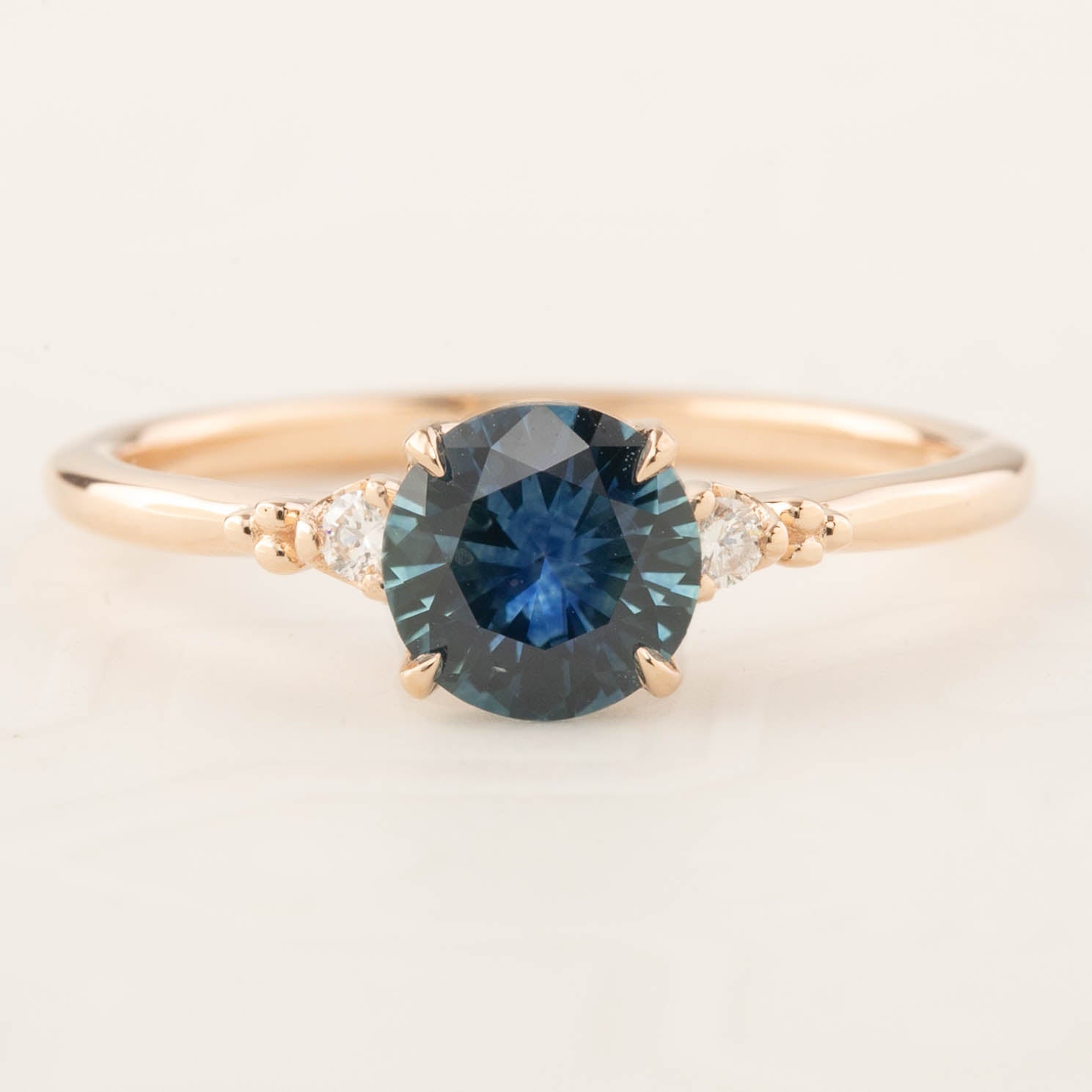 Estel Ring with 1.05ct teal blue Montana sapphire set in 14k rose gold, handmade and one of a kind
