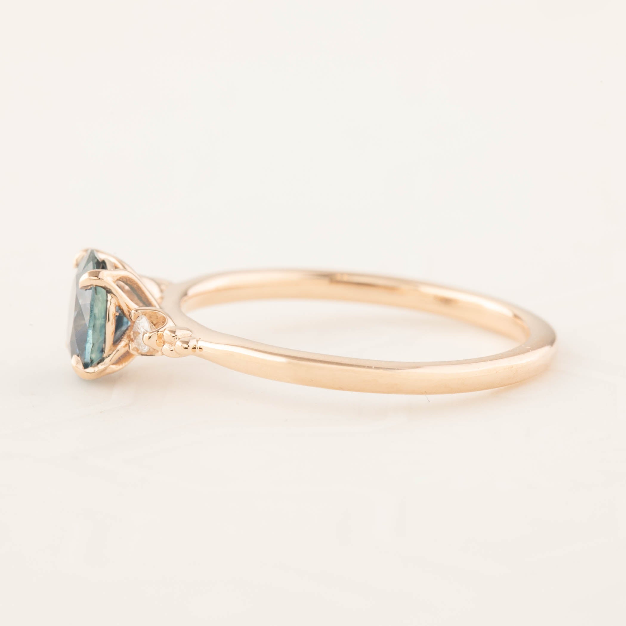 Estel Ring with 1.05ct teal blue Montana sapphire in recycled 14k rose gold, handmade and one of a kind