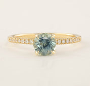 Maria Ring with 1.12ct green Montana sapphire, handmade, ethically sourced, set in recycled 14k yellow gold band with diamonds