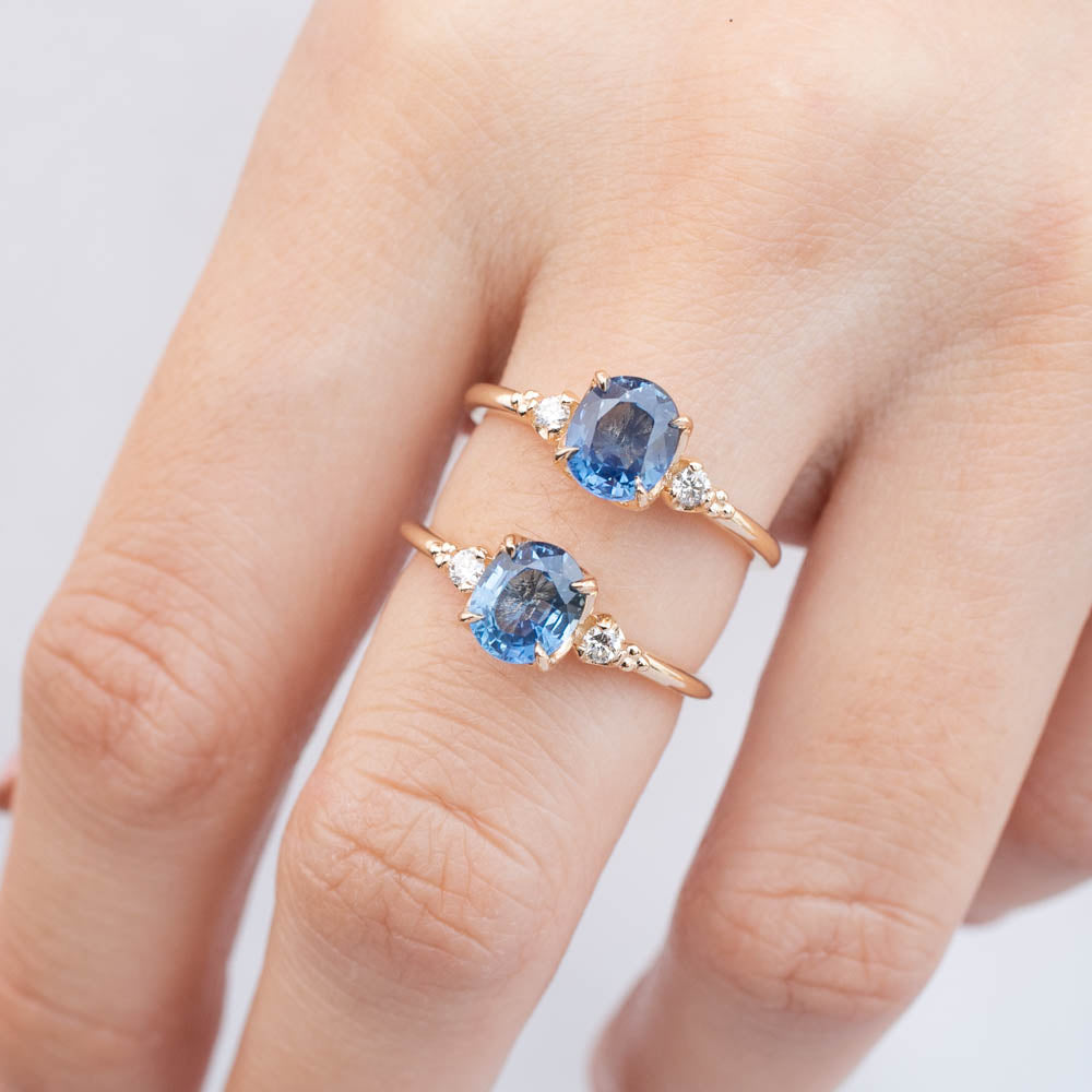 Estel Ring - 1.41ct Blue Sapphire with diamonds, handmade, ethically sourced, set in recycled 14k gold, one of a kind design.