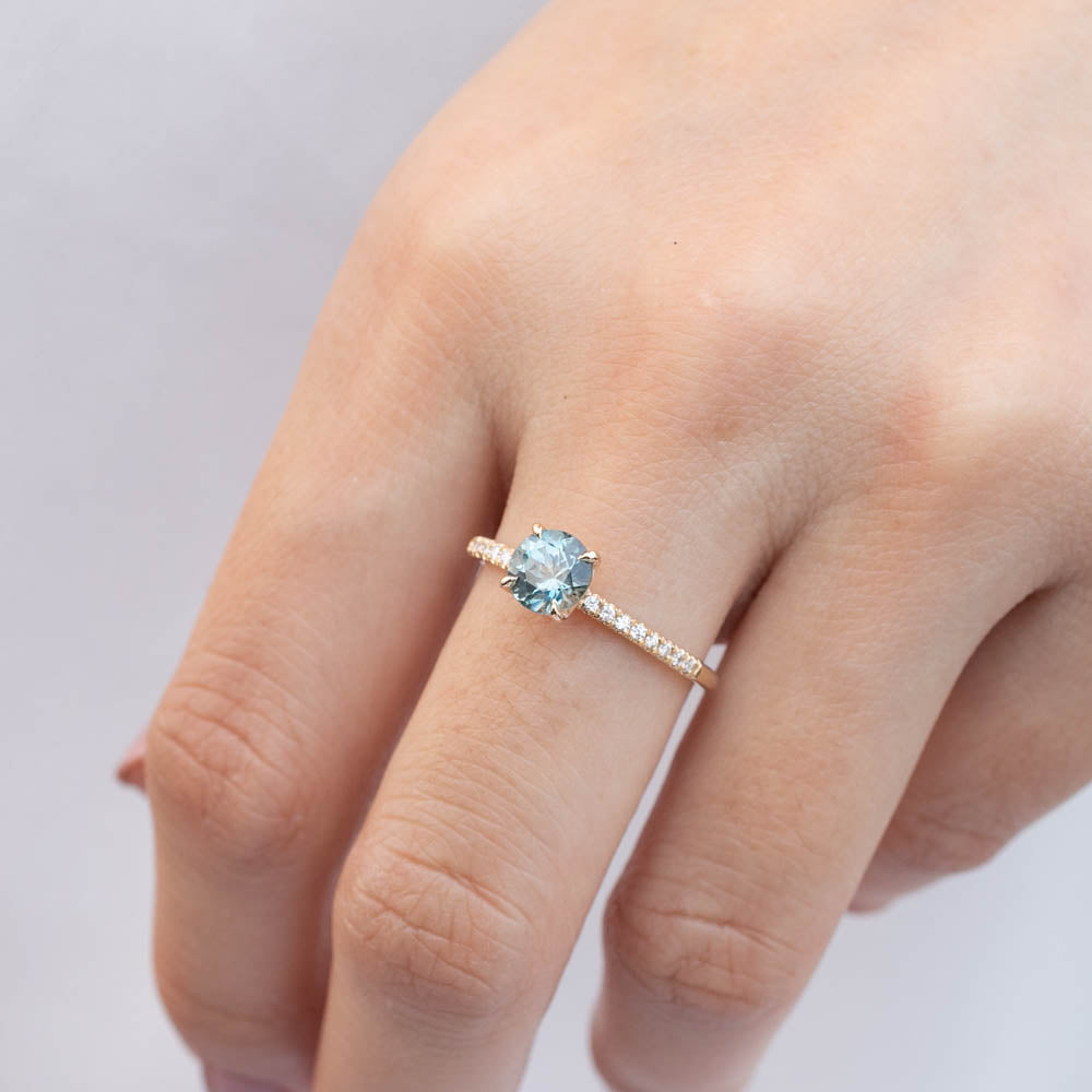 Maria Ring - 1.12ct Green Montana Sapphire one of a kind, handmade, ethically sourced in recycled 14k yellow gold.
