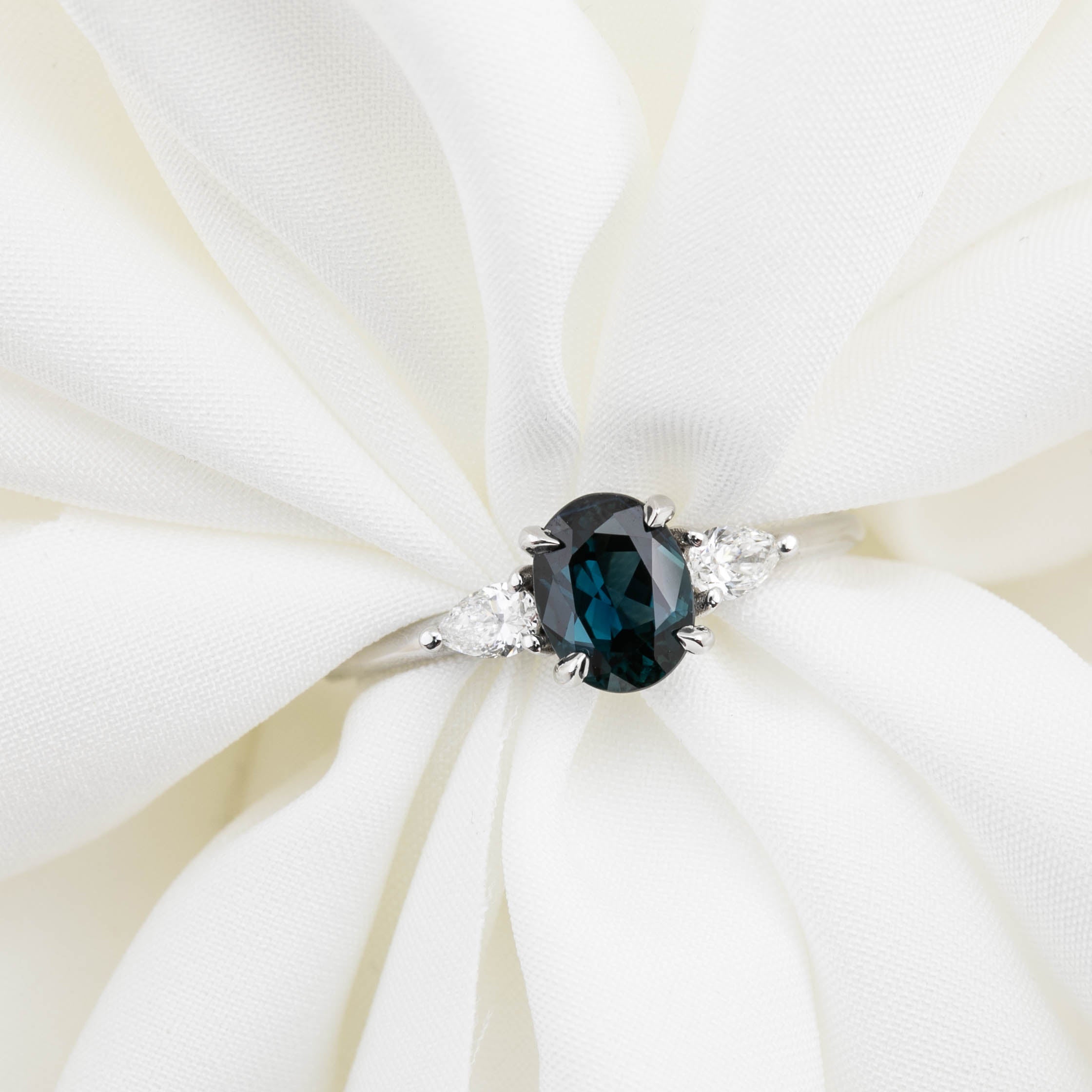Olivia Ring,0.85ct Teal Blue Madagascar Sapphire, oval shape gemstone