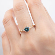 Estel Ring with 0.94ct peacock green Queensland sapphire and diamonds, handmade in recycled 14k gold, one of a kind.
