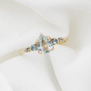 Estel Fleur Ring, 1.1ct Light Green Pear Madagascar Sapphire, 14K Yellow Gold (One of a kind)