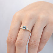 Celeste Ring with 1.1ct light green Montana sapphire and diamonds, handmade in recycled 14k yellow gold
