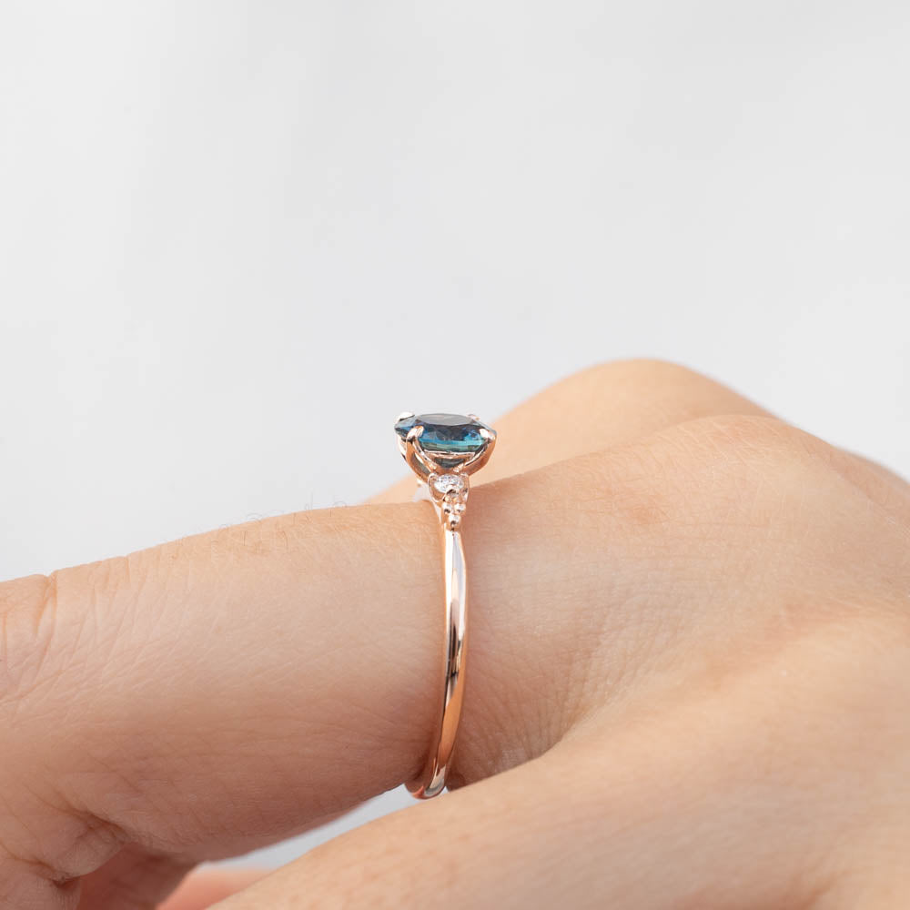 Estel Ring with 1.05ct teal blue Montana sapphire set in 14k rose gold, handmade and one of a kind