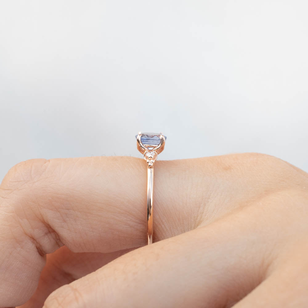 Estel Ring featuring a 1.03ct Ceylon Blue Sapphire set in 14k rose gold, handmade and one of a kind.
