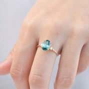 Estel Ring with 1.65ct teal blue green tourmaline and white diamonds, handmade in recycled 14k gold.