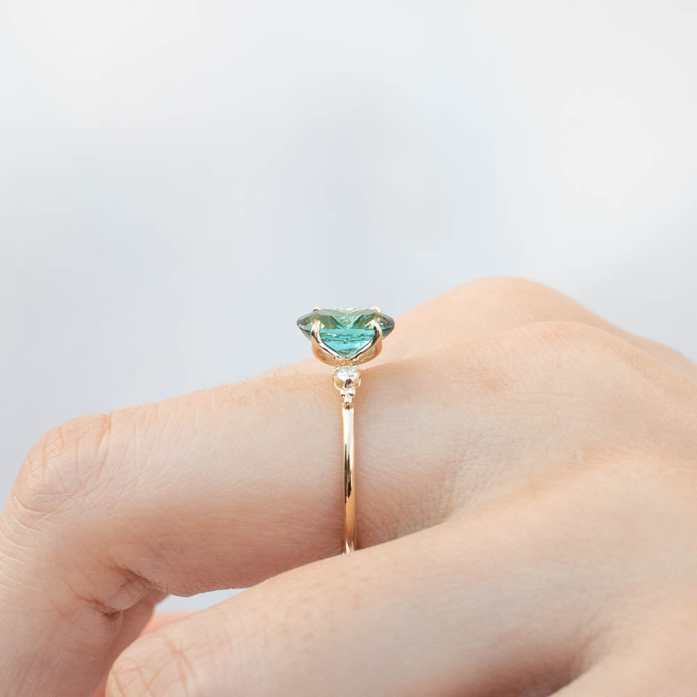 Estel Ring with 1.65ct teal blue green tourmaline, handmade, one of a kind, ethically sourced gold band