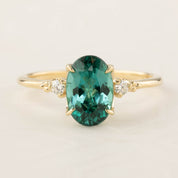 Estel Ring with 1.65ct teal blue green tourmaline, diamonds, and 14k recycled yellow gold, one of a kind handmade piece.