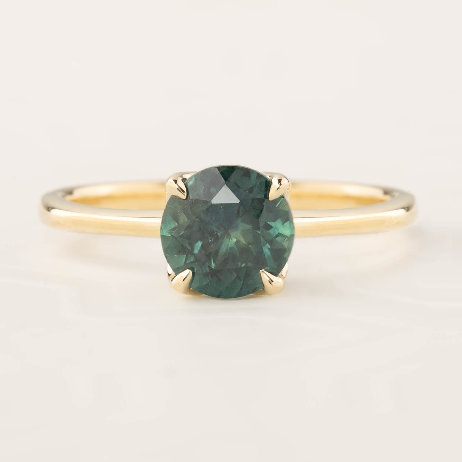 Sara Ring 1.5ct Parti Blue Green Montana Sapphire in solid 14k yellow gold, handmade and ethically sourced gemstone ring