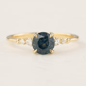 Estel Luxe Ring featuring a 1.16ct blue-green Montana sapphire and diamond accents in 14k gold band
