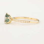 Maria Ring with 1.31ct pear cut light blue green Montana sapphire and diamond accents in 14k gold, handmade and one of a kind