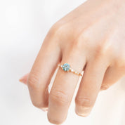 Handmade Celeste Ring with 0.89ct blue green Montana sapphire and accent diamonds in recycled 14k gold, one of a kind