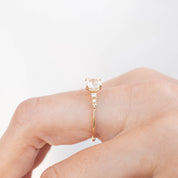 Estel Fleur Four Prongs Ring with 0.90ct white Montana sapphire, handmade, one of a kind, ethically sourced gold band.