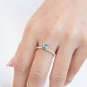Maria Ring with 1.31ct pear cut light blue green Montana sapphire and diamond accents by Envero Jewelry, handmade and one of a kind.
