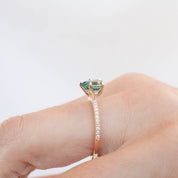 Maria Ring 1.31ct pear cut light blue green Montana sapphire with diamonds handmade by Envero Jewelry