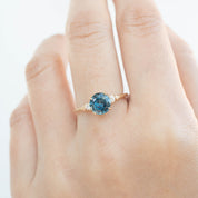 Estel Ring featuring a 1.58ct parti blue Montana Sapphire set in recycled 14k yellow gold, handmade and ethical.