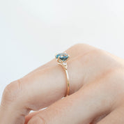 Estel Ring with 1.58ct parti blue Montana sapphire and accent diamonds in recycled 14k yellow gold handcrafted design