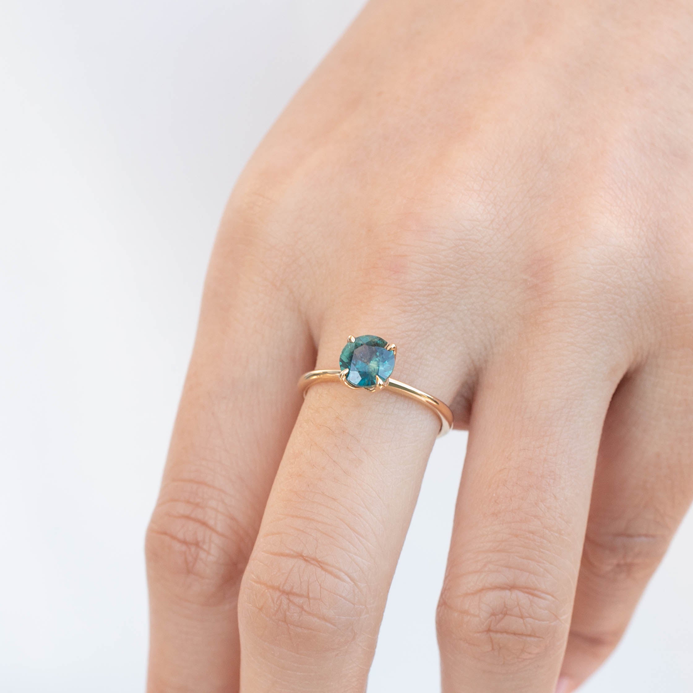 Sara Ring 1.5ct Parti Blue Green Montana Sapphire in 14k yellow gold, handmade, one of a kind, ethically sourced
