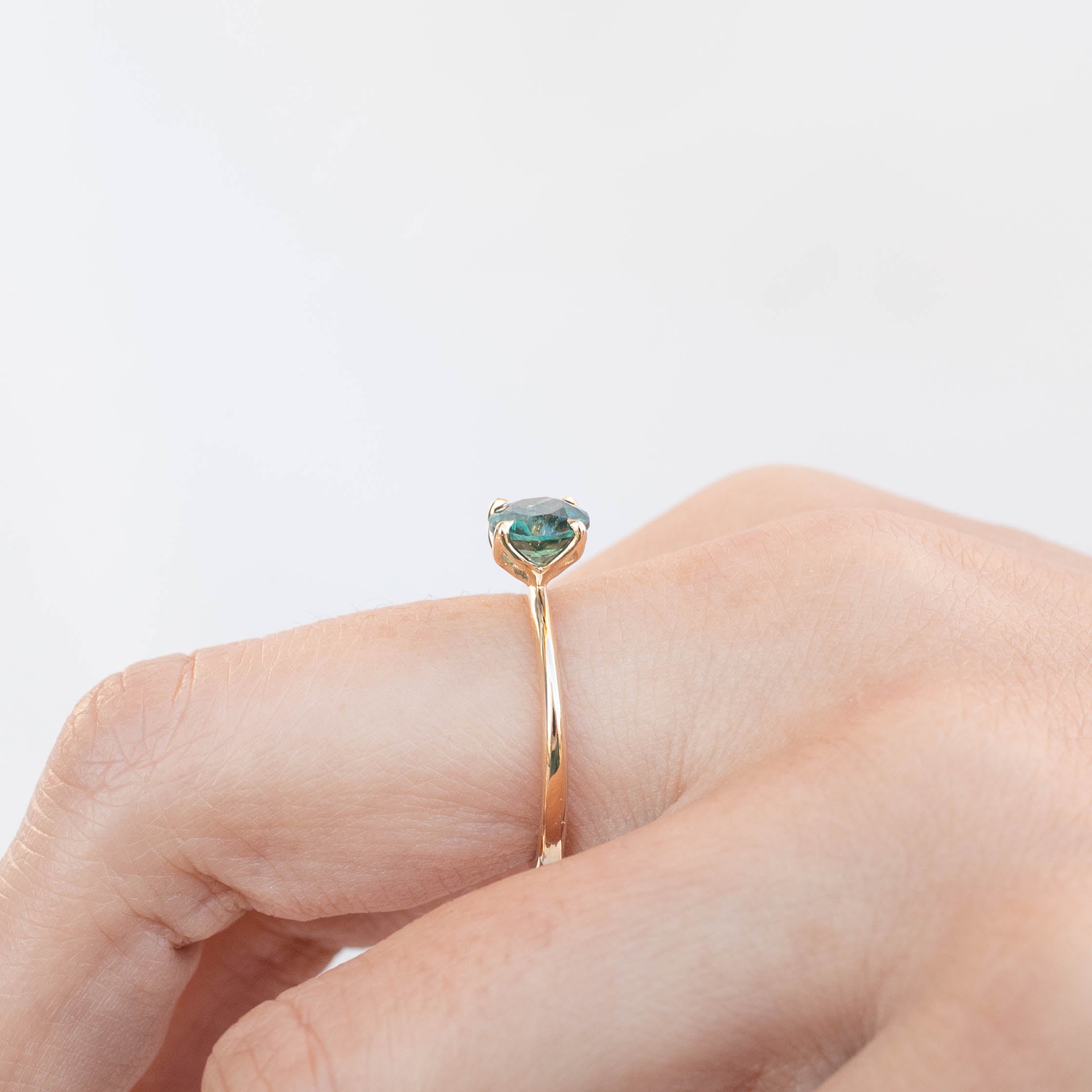Sara Ring 1.5ct Parti Blue Green Montana Sapphire in solid 14k recycled gold, handmade and one of a kind design