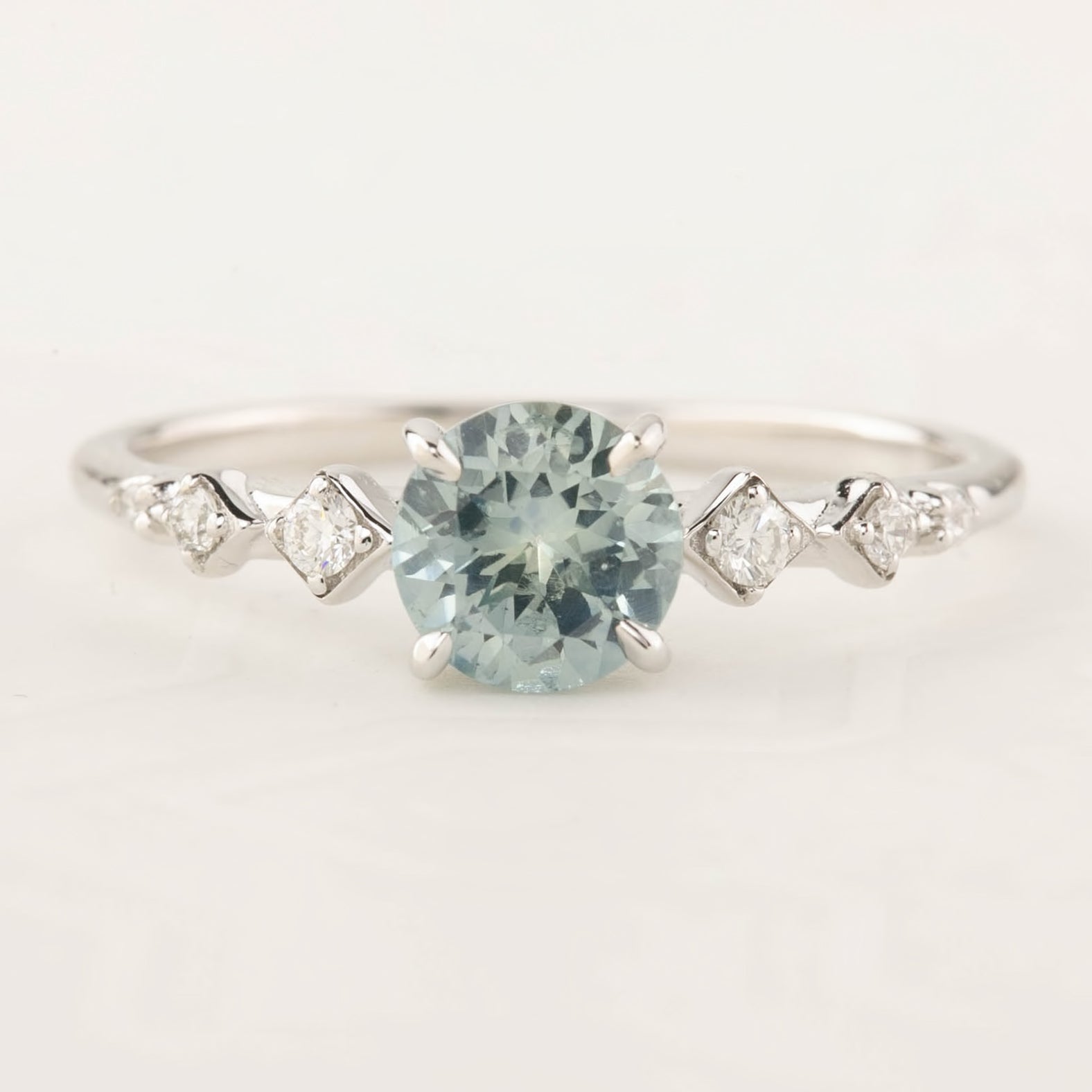 Celeste Ring with 0.95ct light blue Montana sapphire and ethically sourced diamonds in 14k white gold band