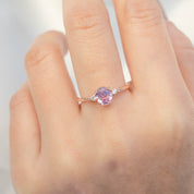 Estel Ring with 1.12ct pink sapphire and white diamonds set in 14k rose gold, handmade and ethically sourced design.