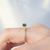Estel Luxe Ring with 1.16ct blue-green Montana sapphire, handmade, one of a kind, in recycled 14k gold setting.