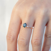 Estel Ring with 0.83ct teal blue sapphire and diamonds set in 14k rose gold, handmade and one of a kind
