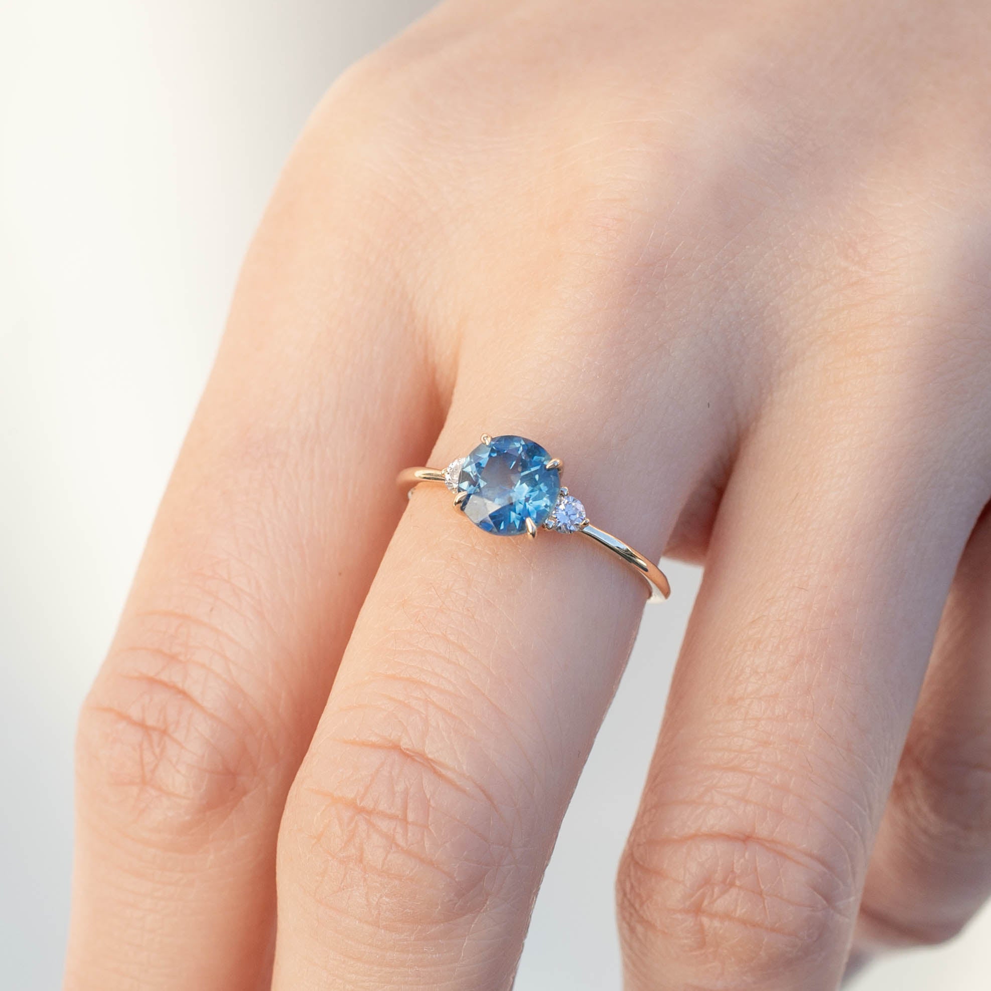 Emilie Ring with 1.52ct Blue Montana Sapphire, handmade, one of a kind, in recycled 14k yellow gold band
