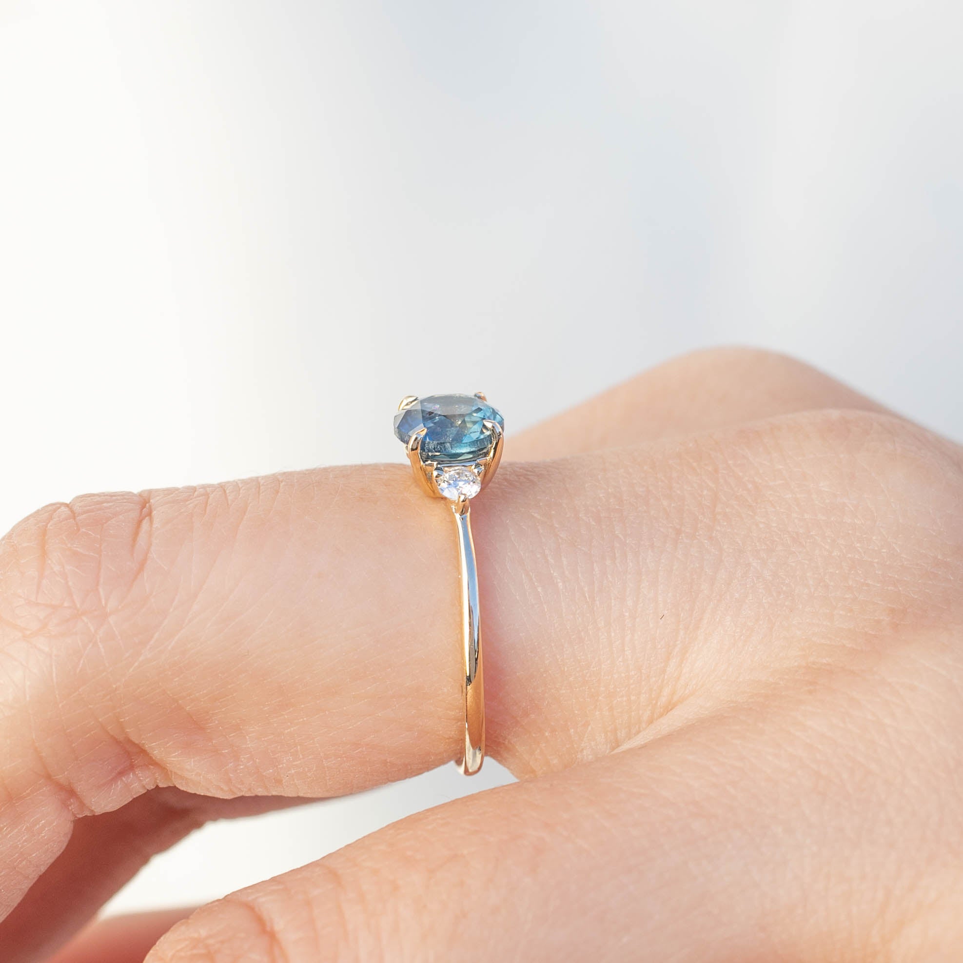 Emilie Ring with 1.52ct Blue Montana Sapphire set in recycled 14k gold, handmade and ethically sourced one of a kind ring