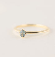 Oval unheated blue green sapphire solitaire 14k yellow gold ring