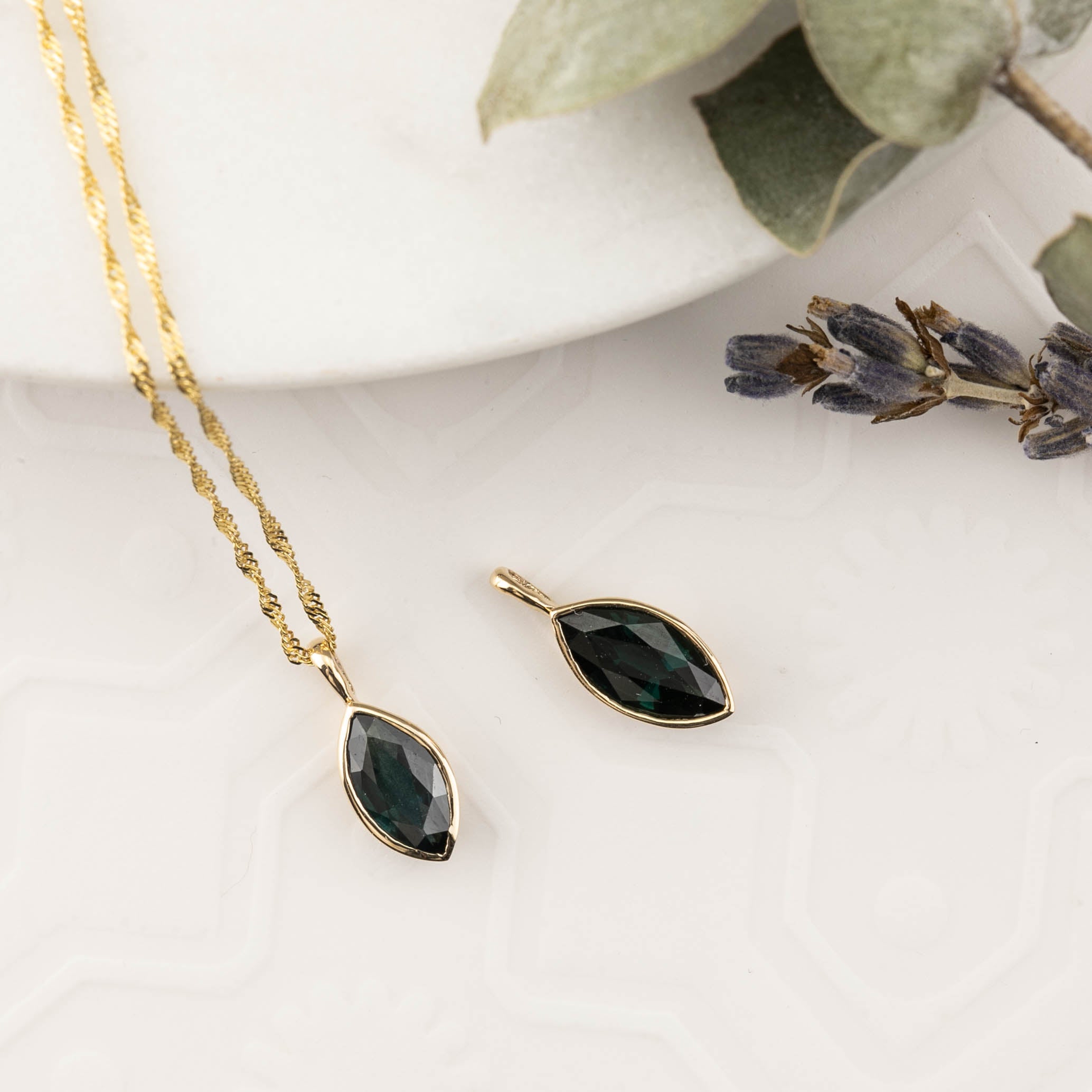 Patia Bezel Necklace 0.92ct Deep Blue Marquise Sapphire