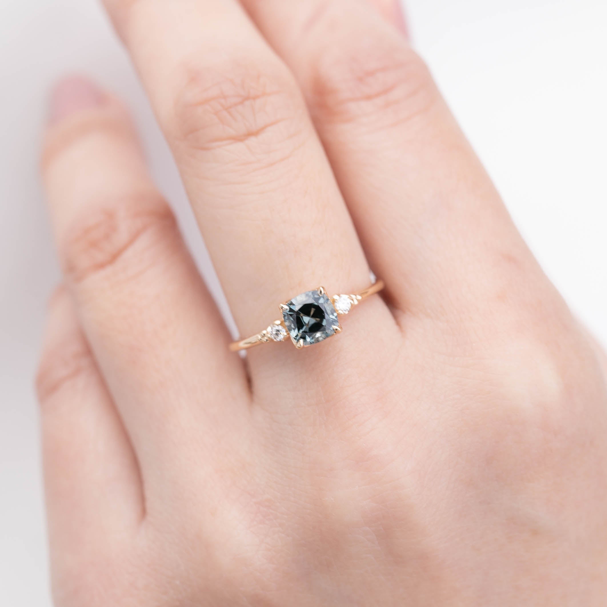 Estel Ring Cushion Cut Gray Spinel, 14k Yellow gold