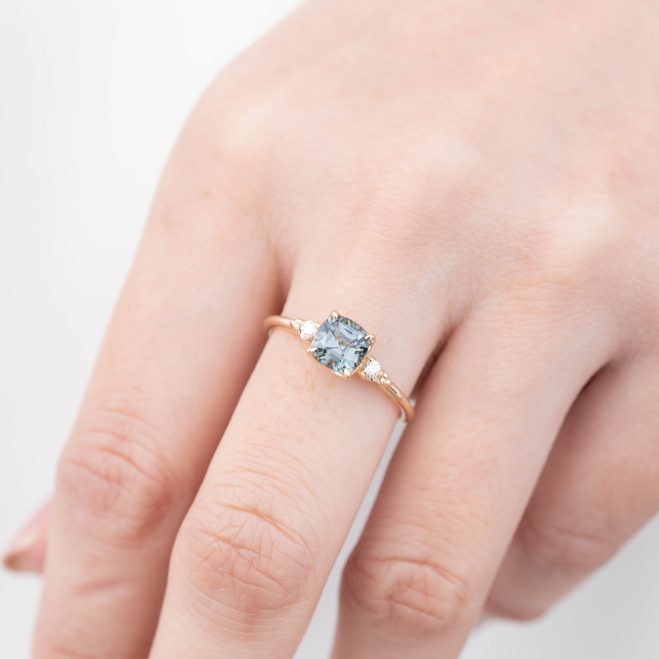 Estel Ring Cushion Cut Gray Spinel, 14k Yellow gold