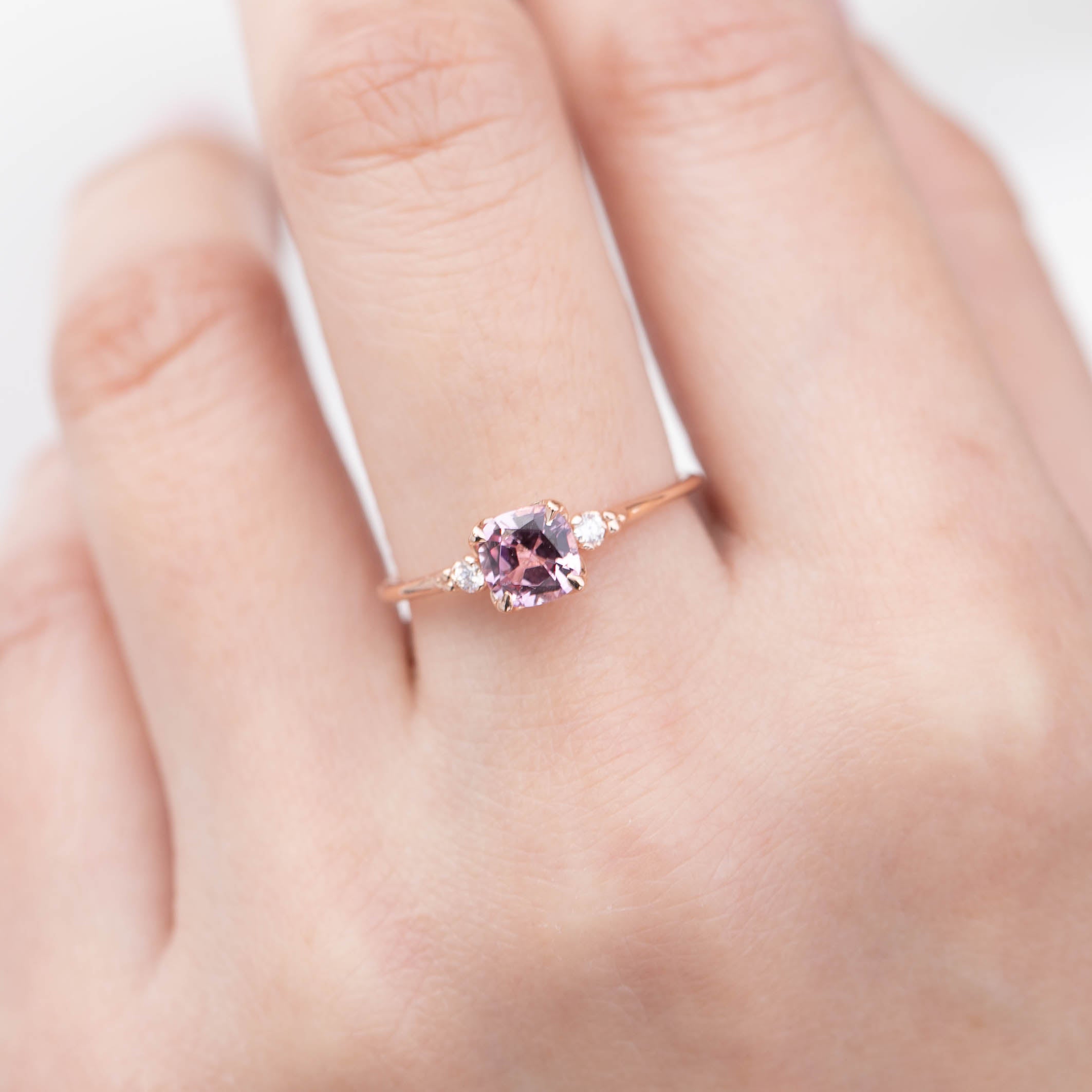 Estel Ring 0.81ct Cushion Cut Fuchsia Pink Spinel, 14k Rose Gold