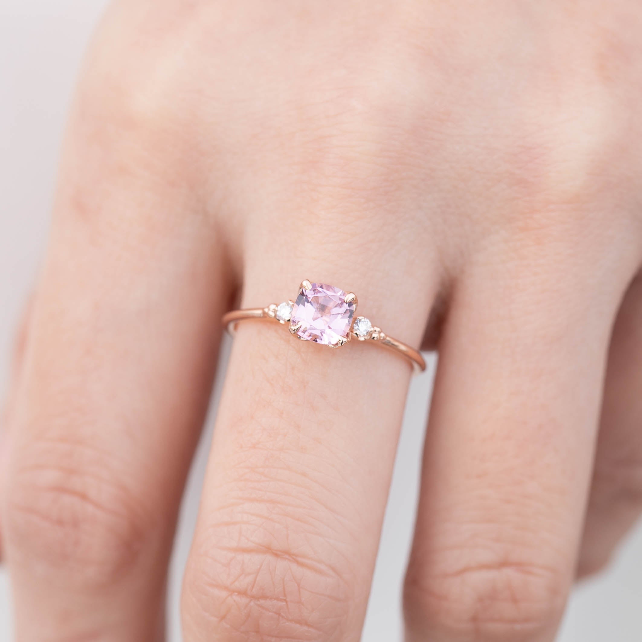 Estel Ring 0.81ct Cushion Cut Fuchsia Pink Spinel, 14k Rose Gold