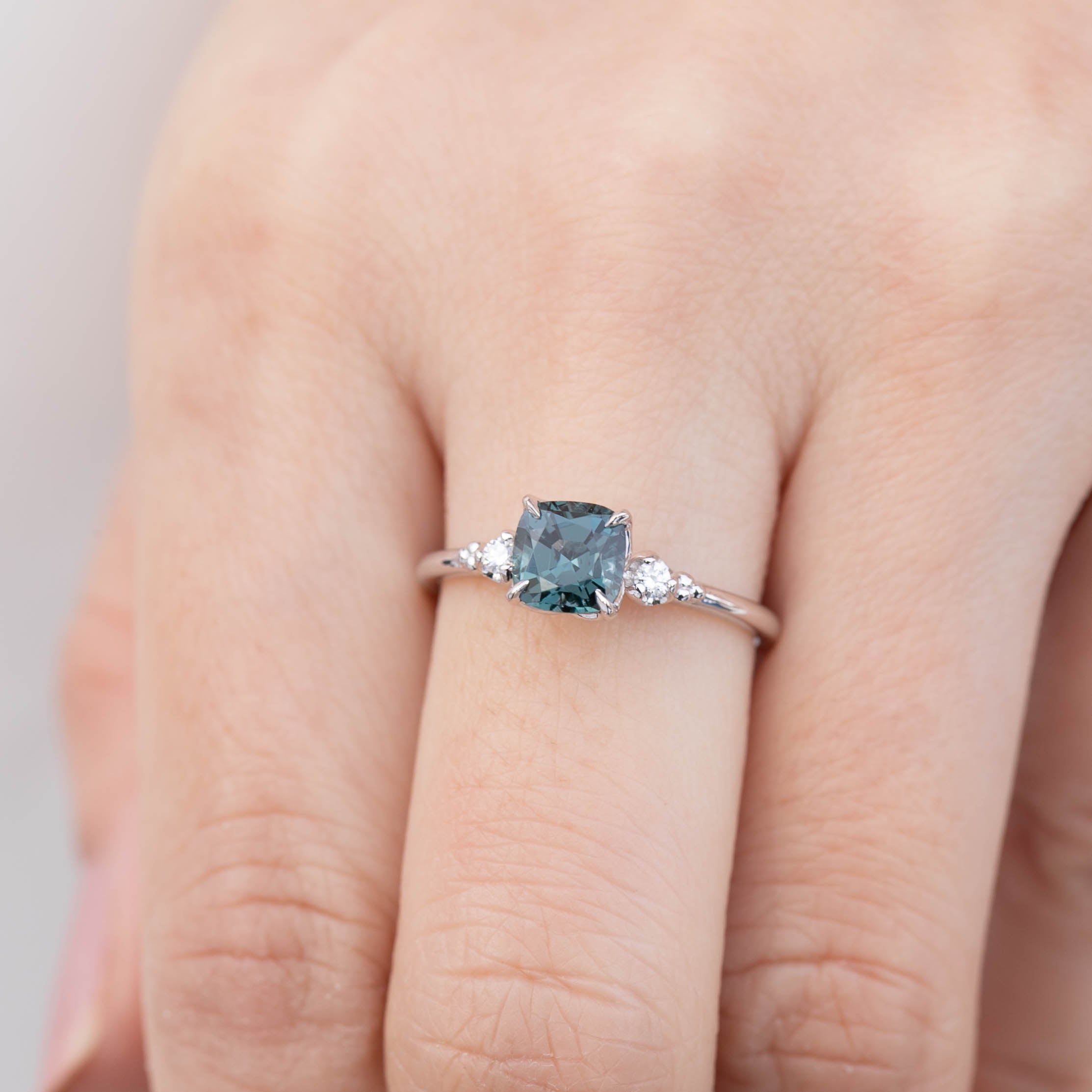 Estel Ring, 1.02ct Cushion Cut Grey Blue Spinel