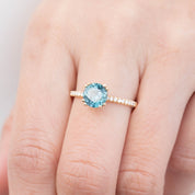 Sabrina Ring with 1.79ct parti teal blue sapphire and white diamonds in recycled 14k yellow gold, handmade and unique.