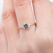Lena Ring with 0.65ct light mint green Montana sapphire and white diamonds in 14k recycled gold, handmade by Envero Jewelry