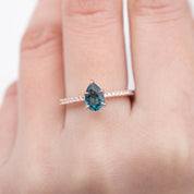 Maria Ring 0.94ct pear cut teal tourmaline with diamonds, 14K rose gold, handmade and one of a kind design.