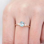 Estel Ring with 1.07ct cushion cut light blue green Montana sapphire in recycled 14k gold, one of a kind handmade piece